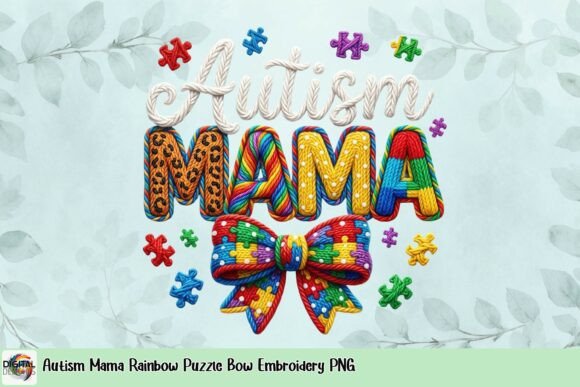 Autism Mama Rainbow Puzzle Bow PNG Review