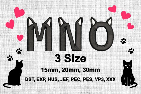 Reviewing Cat Ears Embroidery Font M N O